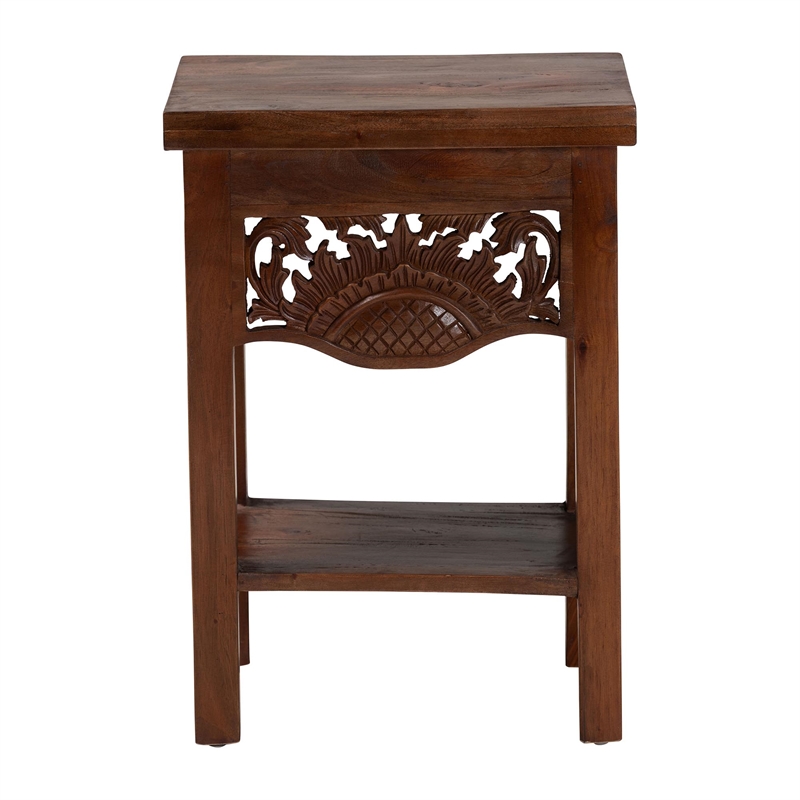 bali & pari Alexandra Handcarved Mahogany Wood Nightstand Accent Table