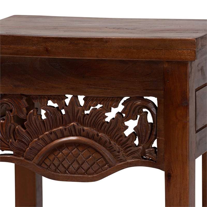 bali & pari Alexandra Handcarved Mahogany Wood Nightstand Accent Table