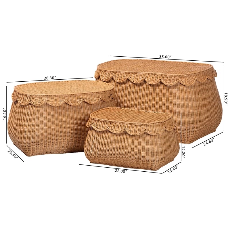 bali & pari Ayleen Natural Rattan Basket Set with Scalloped Lids Storage Boxes