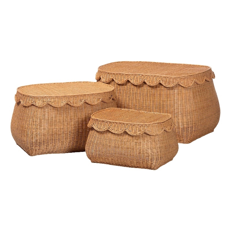 bali & pari Ayleen Natural Rattan Basket Set with Scalloped Lids Storage Boxes