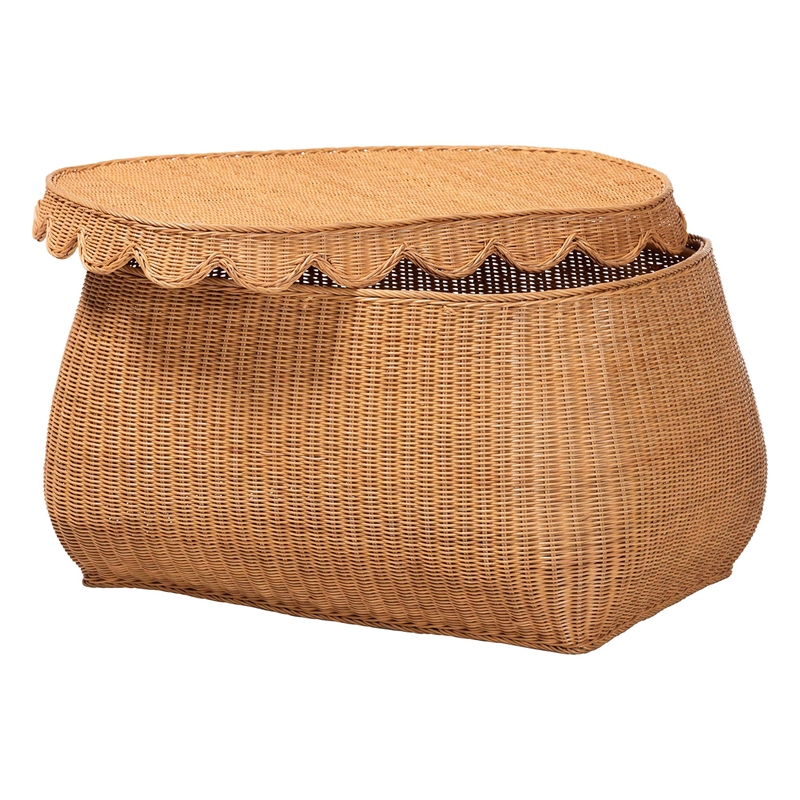 bali & pari Ayleen Natural Rattan Basket with Scalloped Lid Storage Box Large
