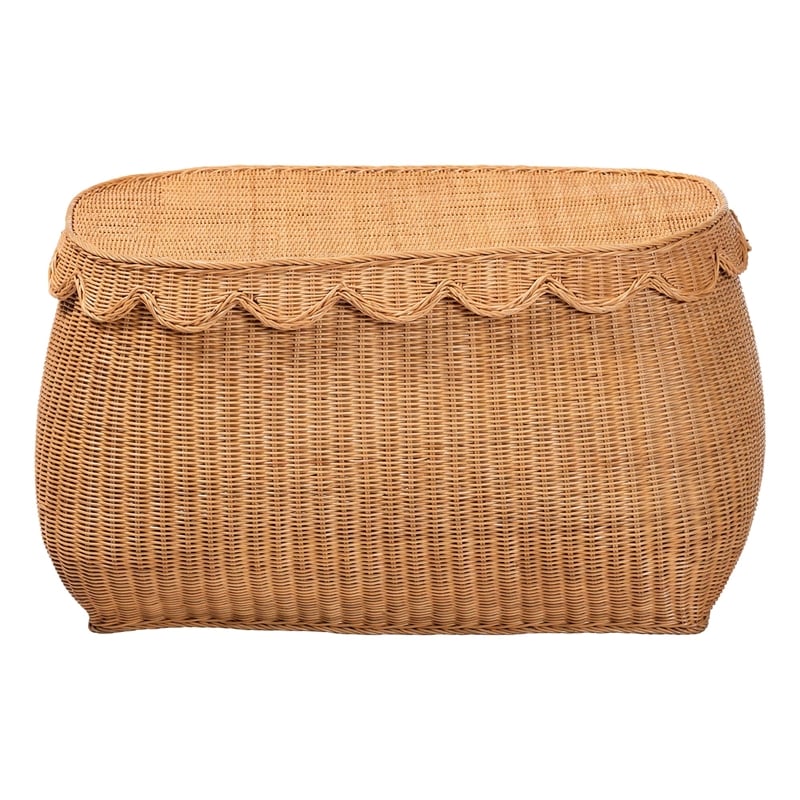 bali & pari Ayleen Natural Rattan Basket with Scalloped Lid Storage Box Large