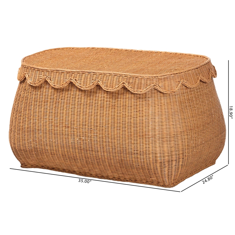 bali & pari Ayleen Natural Rattan Basket with Scalloped Lid Storage Box Large