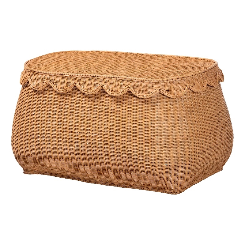 bali & pari Ayleen Natural Rattan Basket with Scalloped Lid Storage Box Large