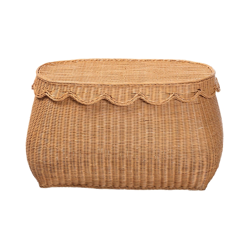 bali & pari Ayleen Natural Rattan Basket with Scalloped Lid Storage Box Medium