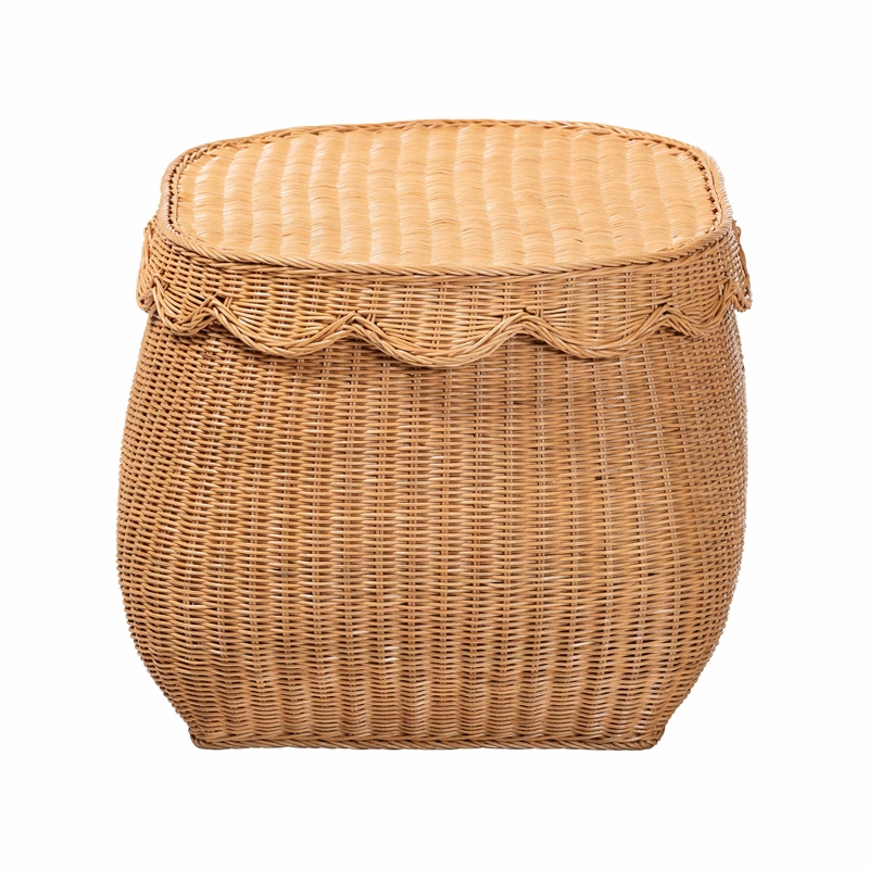 bali & pari Ayleen Natural Rattan Basket with Scalloped Lid Storage Box Medium