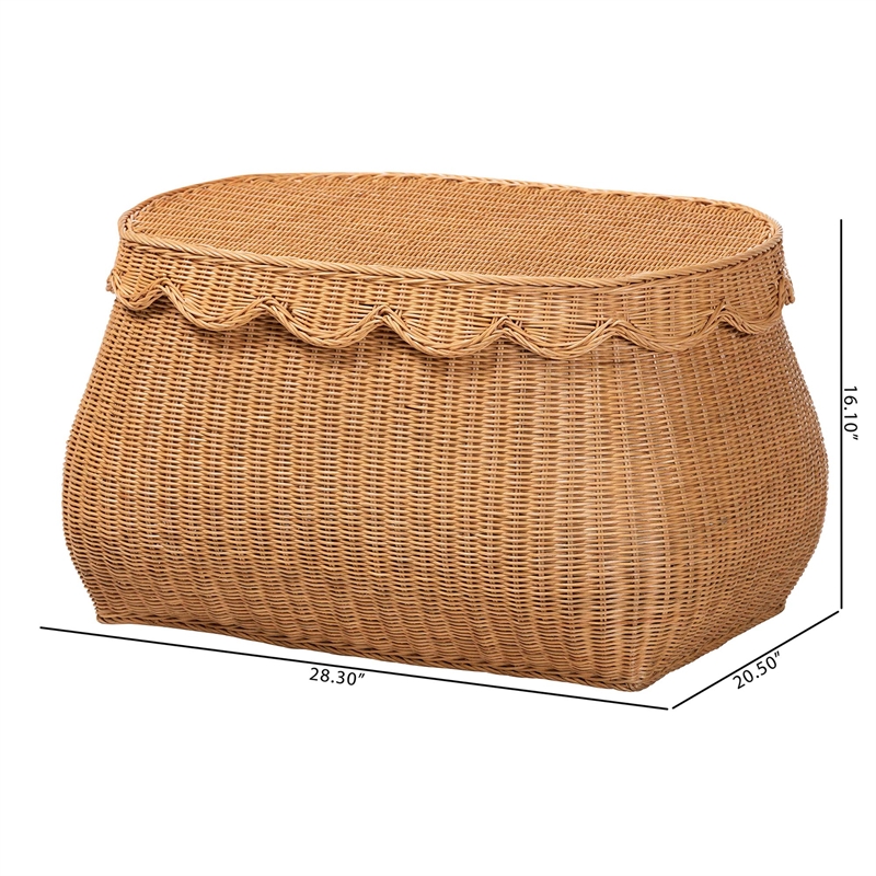 bali & pari Ayleen Natural Rattan Basket with Scalloped Lid Storage Box Medium
