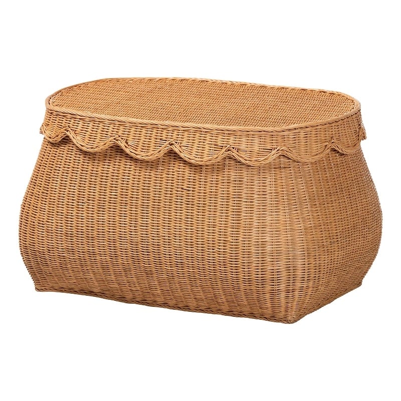 bali & pari Ayleen Natural Rattan Basket with Scalloped Lid Storage Box Medium