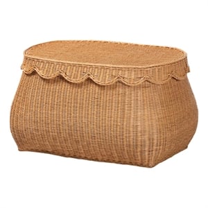 bali & pari Ayleen Natural Rattan Basket with Scalloped Lid Storage Box Medium