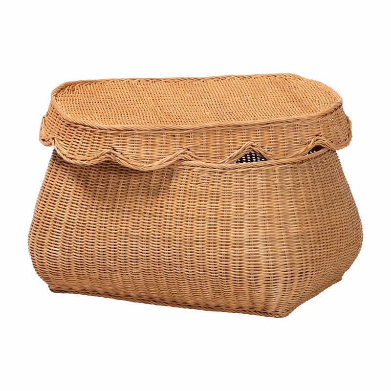 bali & pari Ayleen Natural Rattan Basket with Scalloped Lid Storage Box Small