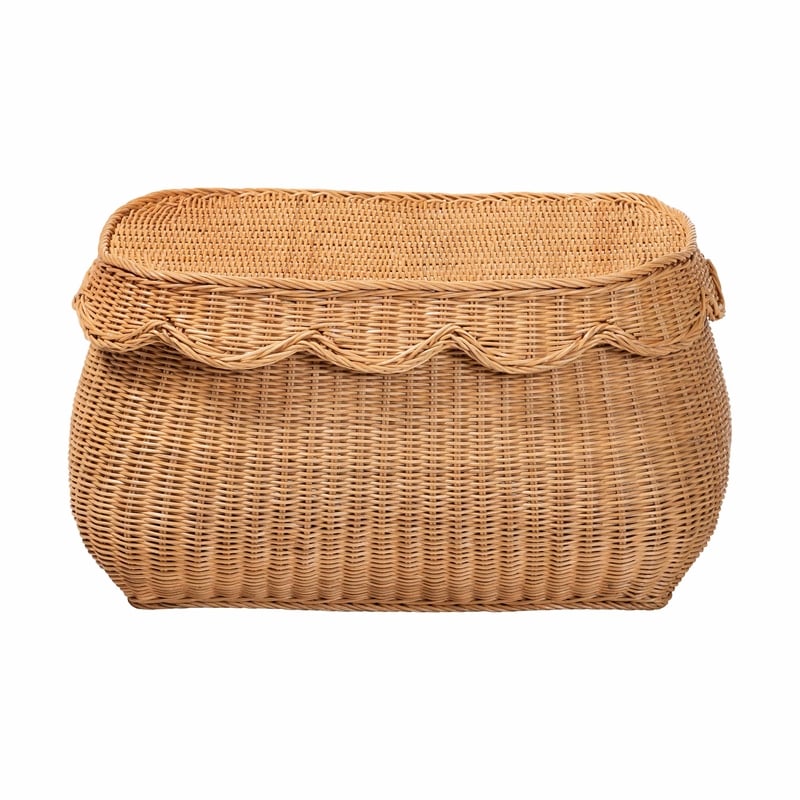 bali & pari Ayleen Natural Rattan Basket with Scalloped Lid Storage Box Small