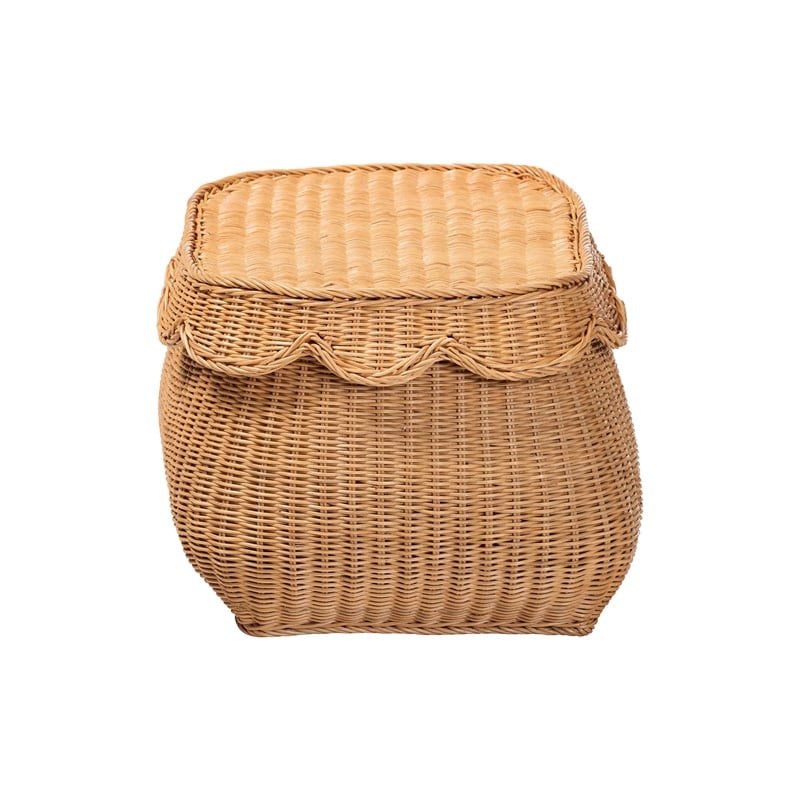 bali & pari Ayleen Natural Rattan Basket with Scalloped Lid Storage Box Small