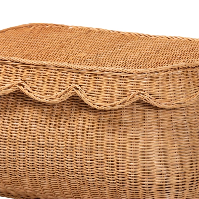 bali & pari Ayleen Natural Rattan Basket with Scalloped Lid Storage Box Small