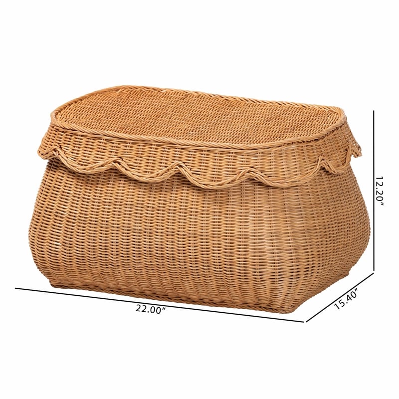 bali & pari Ayleen Natural Rattan Basket with Scalloped Lid Storage Box Small