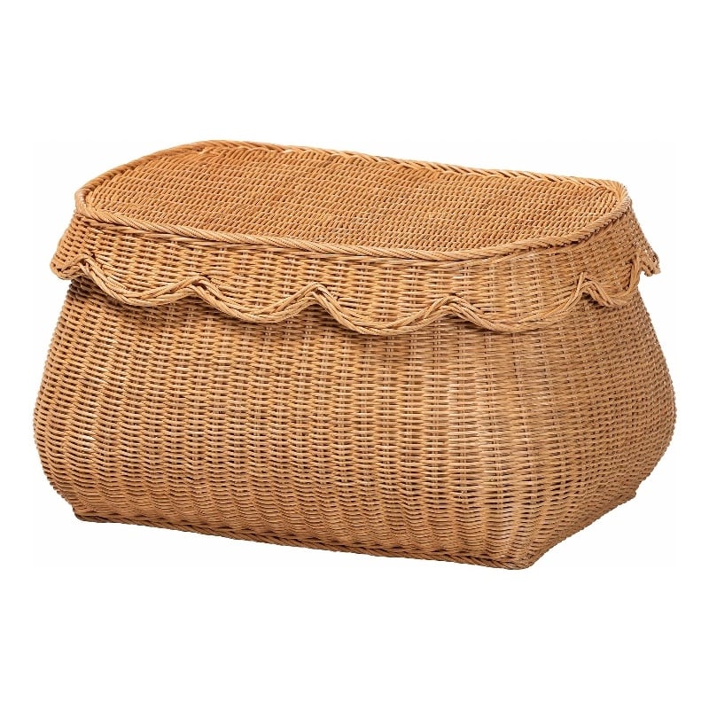 bali & pari Ayleen Natural Rattan Basket with Scalloped Lid Storage Box Small