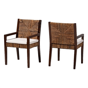 bali & pari Cordoba 2-Piece Seagrass Armchairs Wood Dining Chair Dark Brown