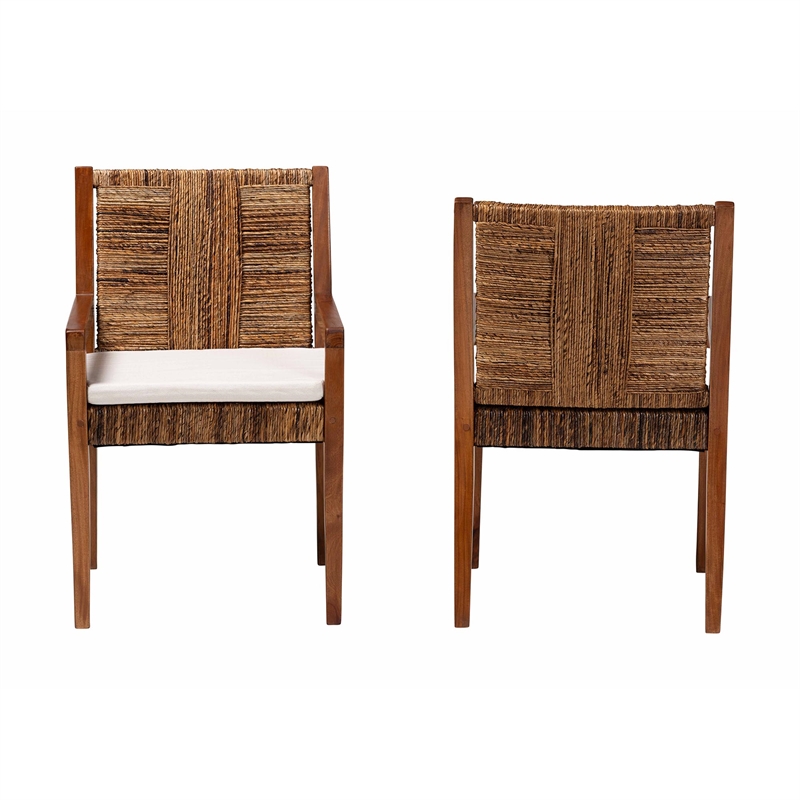bali & pari Chabela 2-Piece Seagrass Armchairs Wood Dining Chair Medium Brown