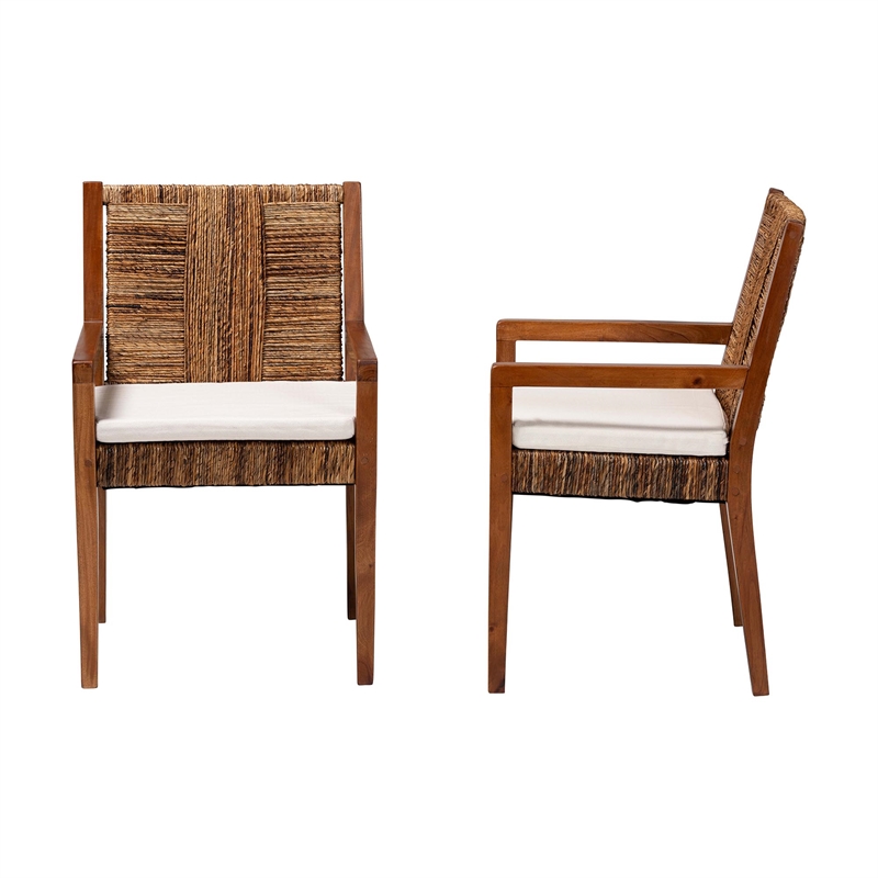 bali & pari Chabela 2-Piece Seagrass Armchairs Wood Dining Chair Medium Brown