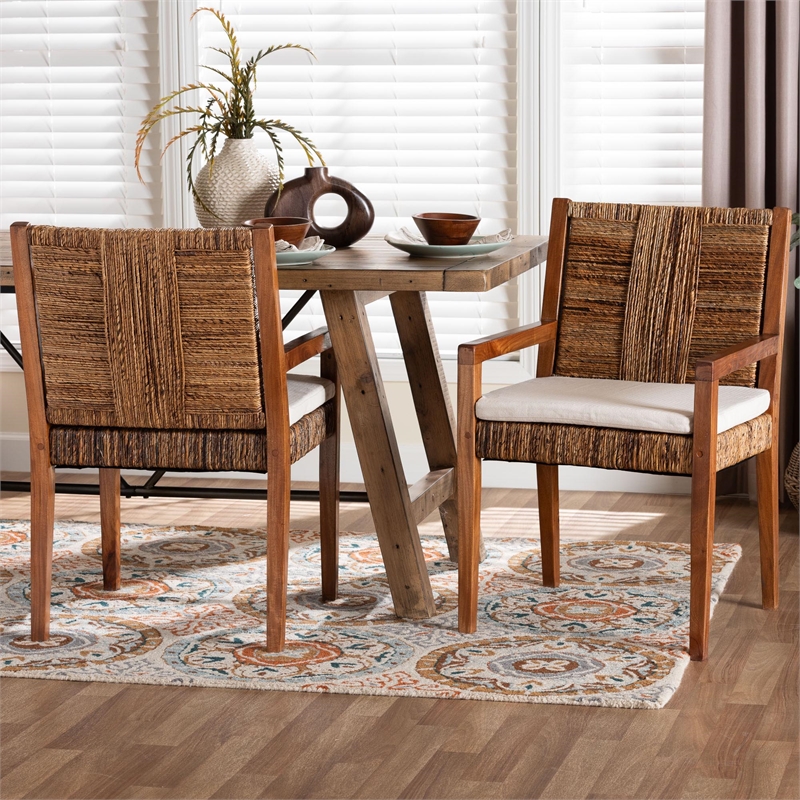 bali & pari Chabela 2-Piece Seagrass Armchairs Wood Dining Chair Medium Brown