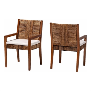 bali & pari Chabela 2-Piece Seagrass Armchairs Wood Dining Chair Medium Brown