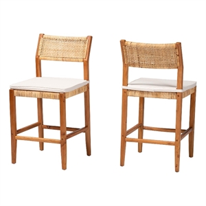 bali & pari Chatura Rattan and Wood 2-Piece Counter Stool Set Counter Height
