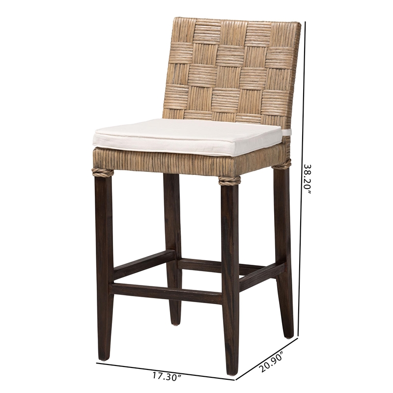 bali & pari Fatima Natural Rattan Counter Stool with Cushion Handwoven Stool