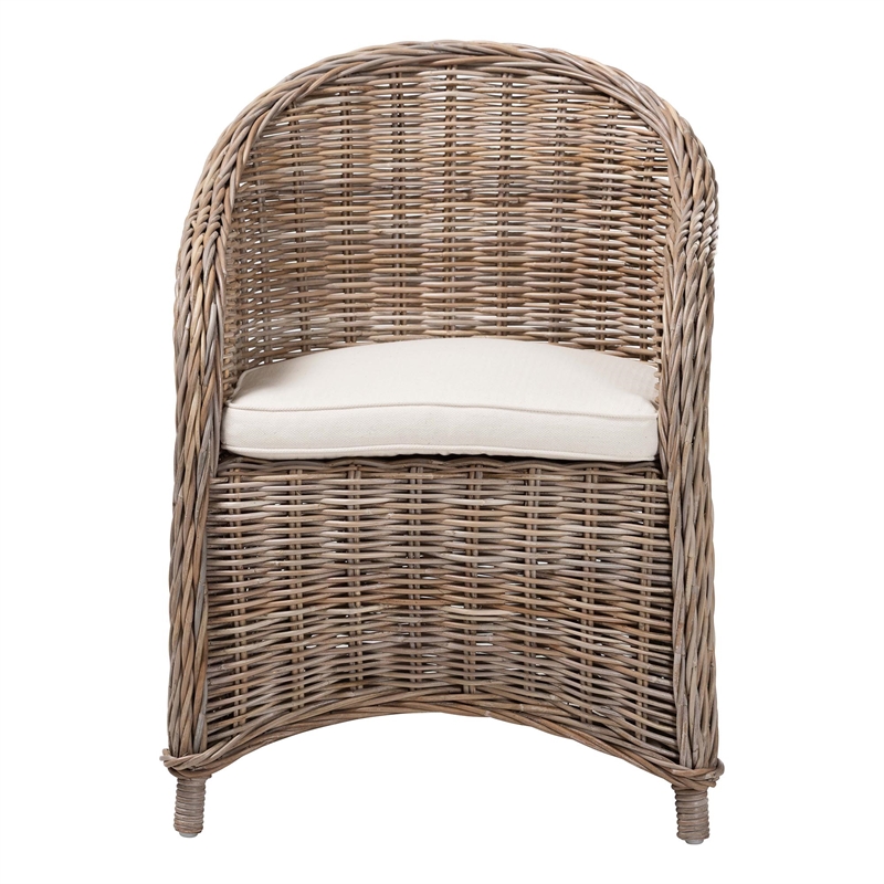bali & pari Amanda Natural Rattan Armchair Handwoven Wicker Barrel Chair