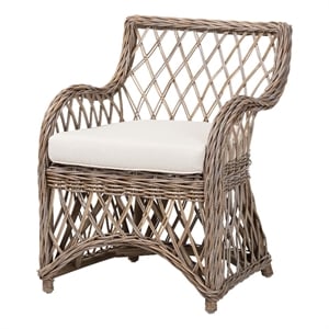 bali & pari Debra Natural Rattan Armchair Handwoven Open-Weave Wicker Armchair