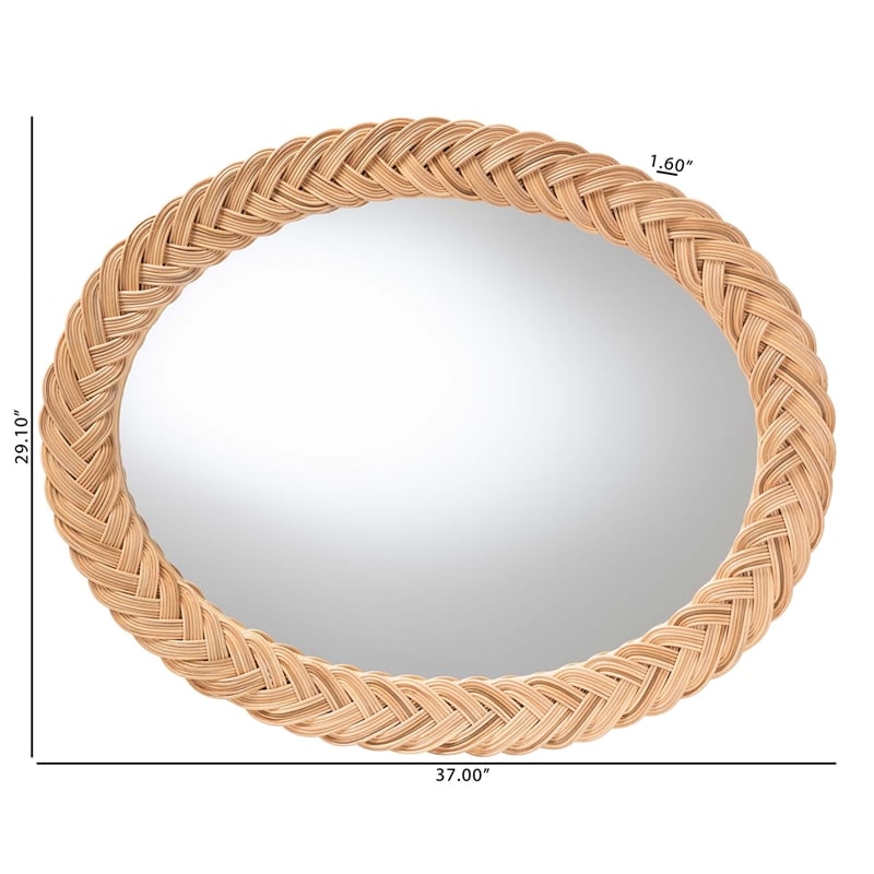 bali & pari Nara Natural Rattan Wall Mirror Handwoven Braided Wicker Frame Oval