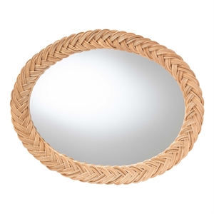 bali & pari Nara Natural Rattan Wall Mirror Handwoven Braided Wicker Frame Oval