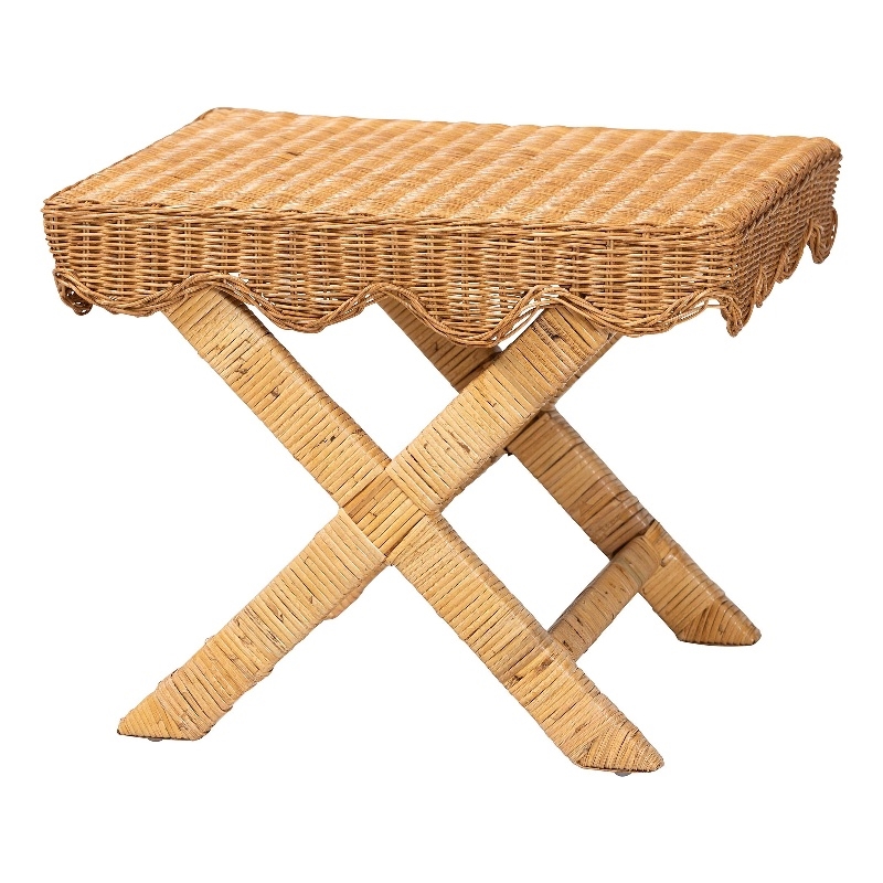 bali & pari Modesta Natural Rattan Accent Bench Handwoven Wicker Seating