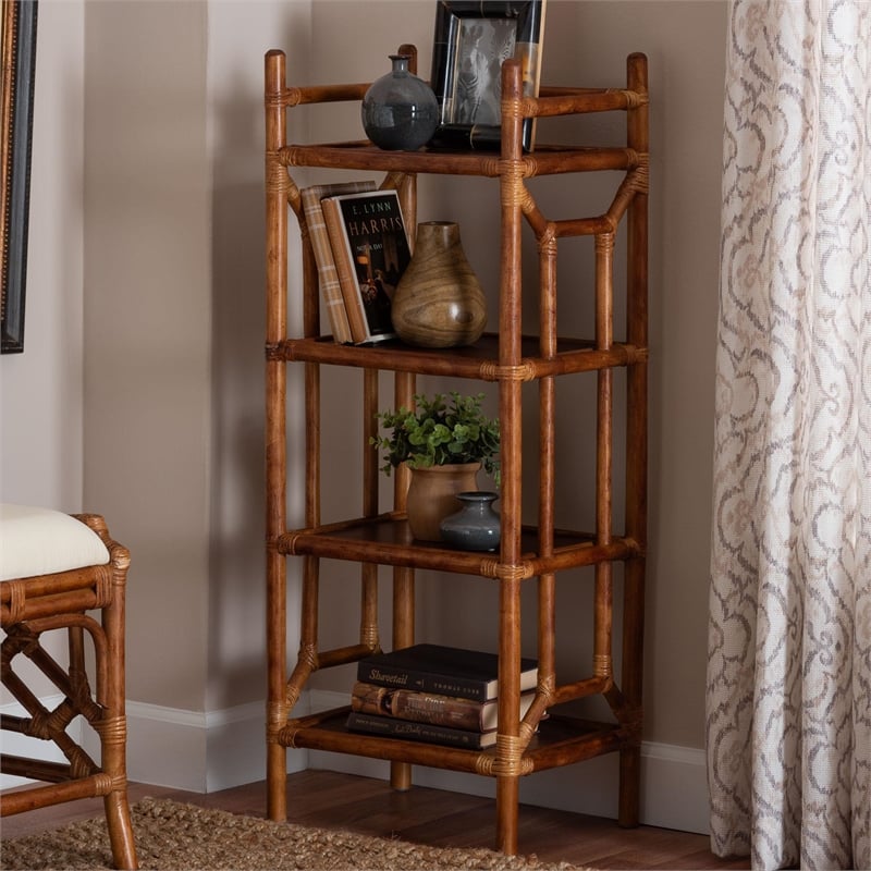 bali & pari Basile Marbled Tortoise Natural Rattan Display Shelf