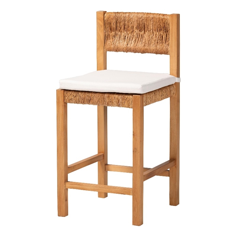 bali & pari Pava Woven Seagrass Counter Stool Solid Mahogany Wood Stool