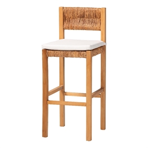 bali & pari Pava Woven Seagrass Bar Stool Solid Mahogany Wood Stool