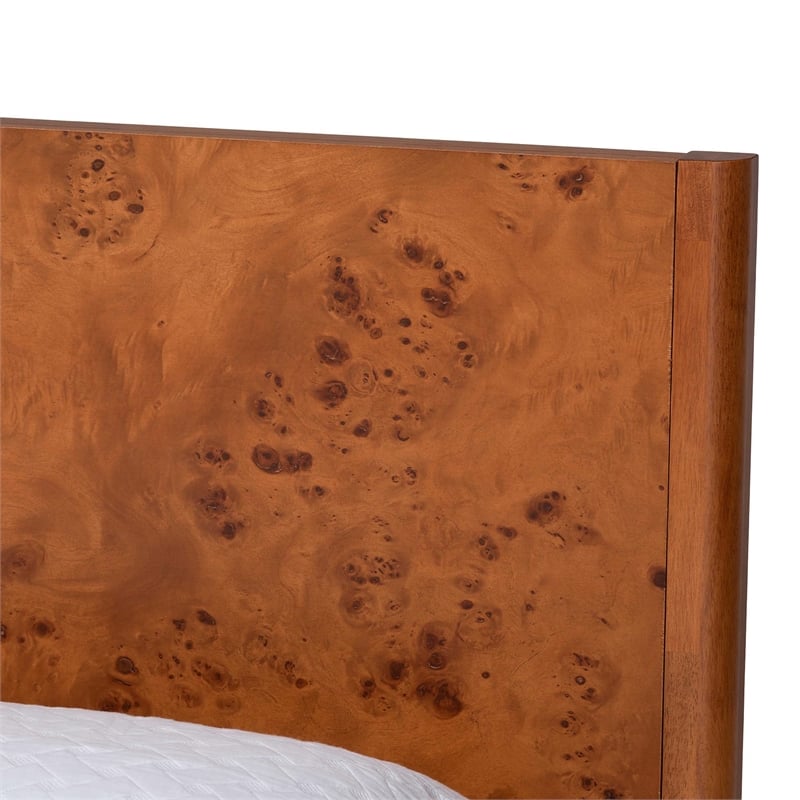 bali & pari Fuentes Real Burl Wood Bed Frame Low-Profile Platform Bed Queen