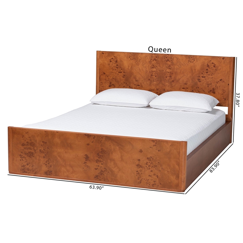 bali & pari Fuentes Real Burl Wood Bed Frame Low-Profile Platform Bed Queen