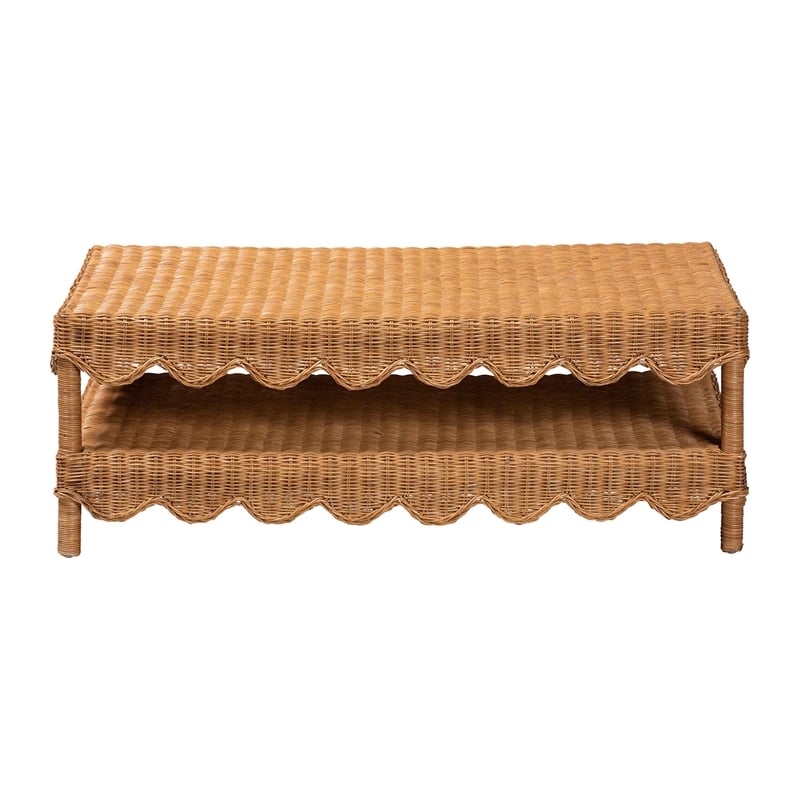 bali & pari Oteria Natural Rattan Coffee Table Handwoven Wicker Cocktail Table