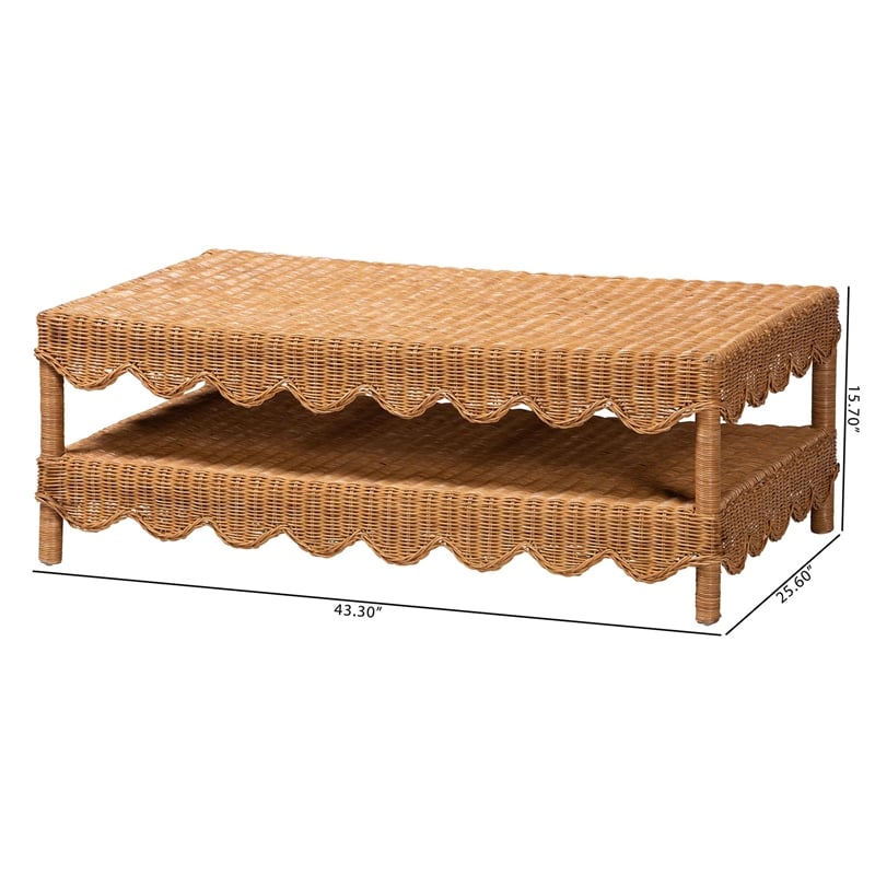 bali & pari Oteria Natural Rattan Coffee Table Handwoven Wicker Cocktail Table