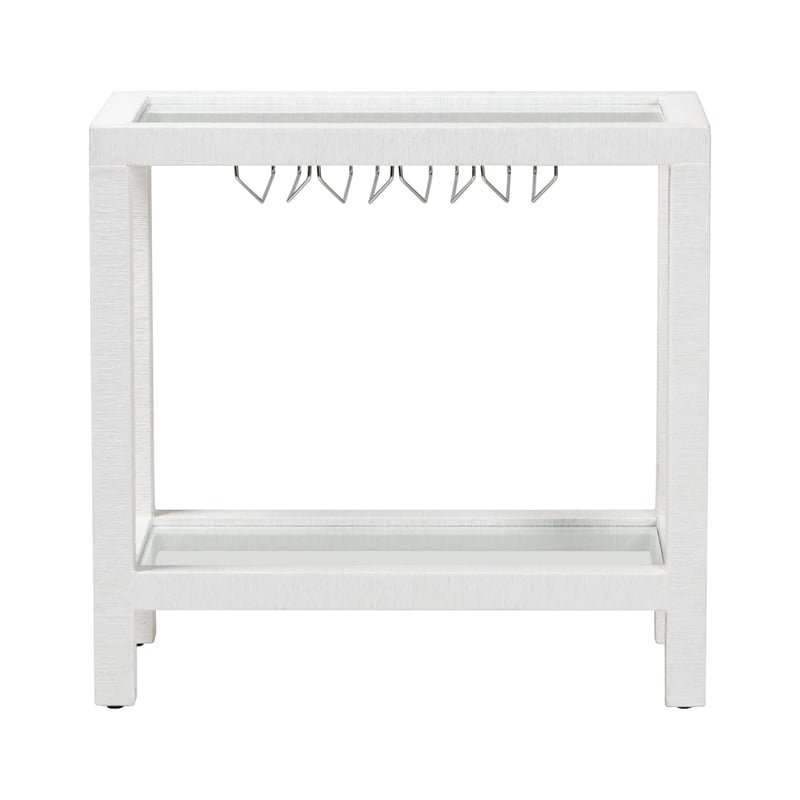 bali & pari Oaklynn Natural Grasscloth Wine Rack Two-Tier Bar Table White