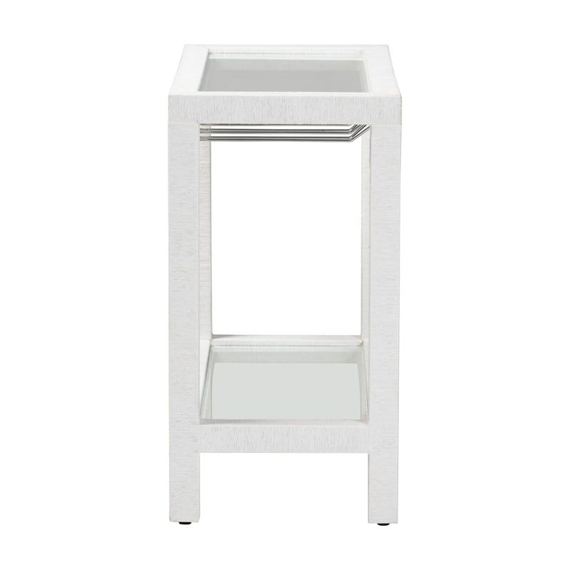 bali & pari Oaklynn Natural Grasscloth Wine Rack Two-Tier Bar Table White