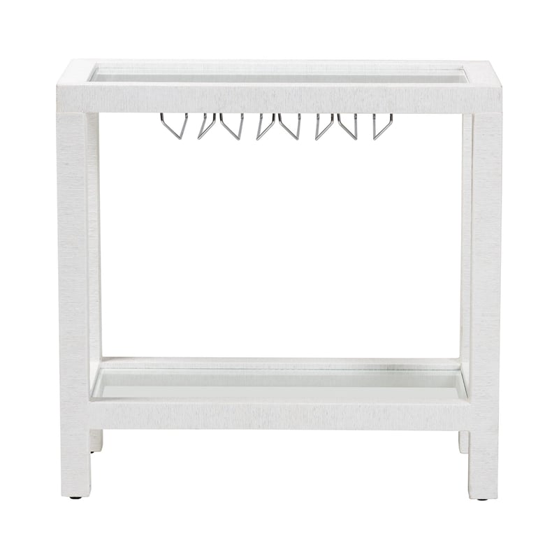 bali & pari Oaklynn Natural Grasscloth Wine Rack Two-Tier Bar Table White