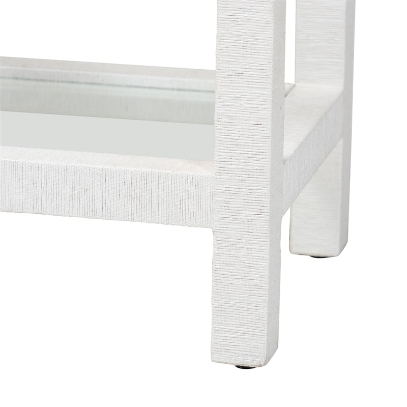 bali & pari Oaklynn Natural Grasscloth Wine Rack Two-Tier Bar Table White