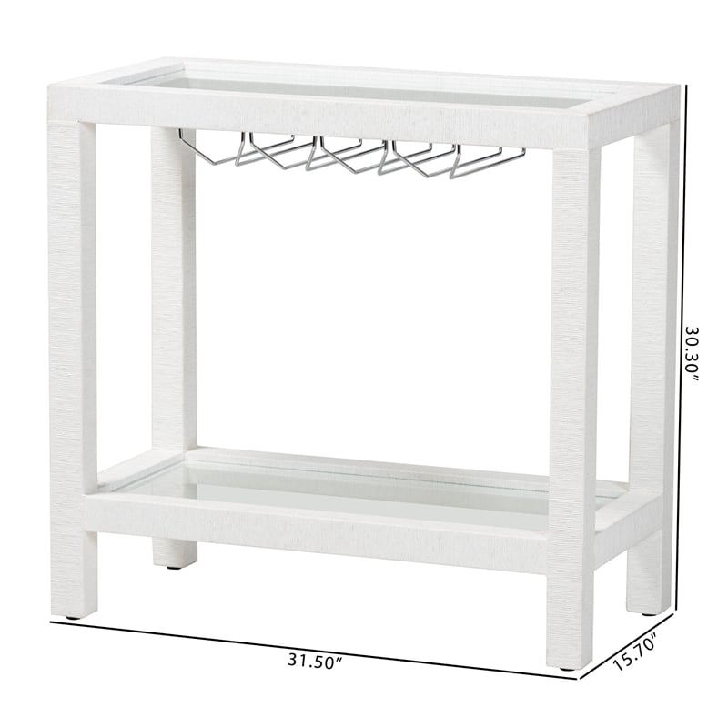 bali & pari Oaklynn Natural Grasscloth Wine Rack Two-Tier Bar Table White