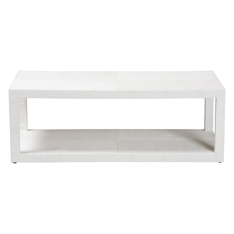 bali & pari Oaklynn Grasscloth Coffee Table Two-Tier Cocktail Table White