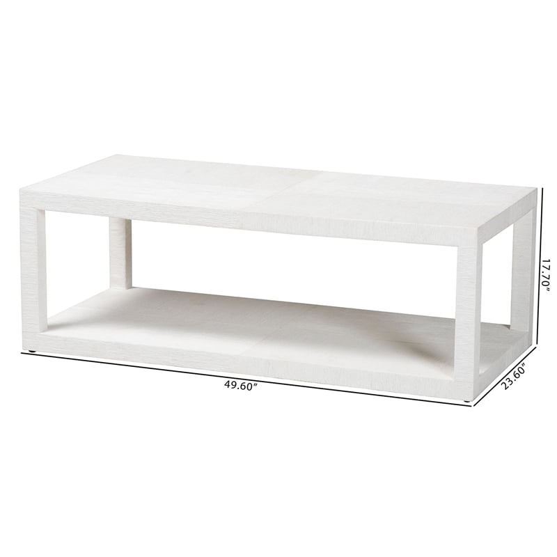 bali & pari Oaklynn Grasscloth Coffee Table Two-Tier Cocktail Table White