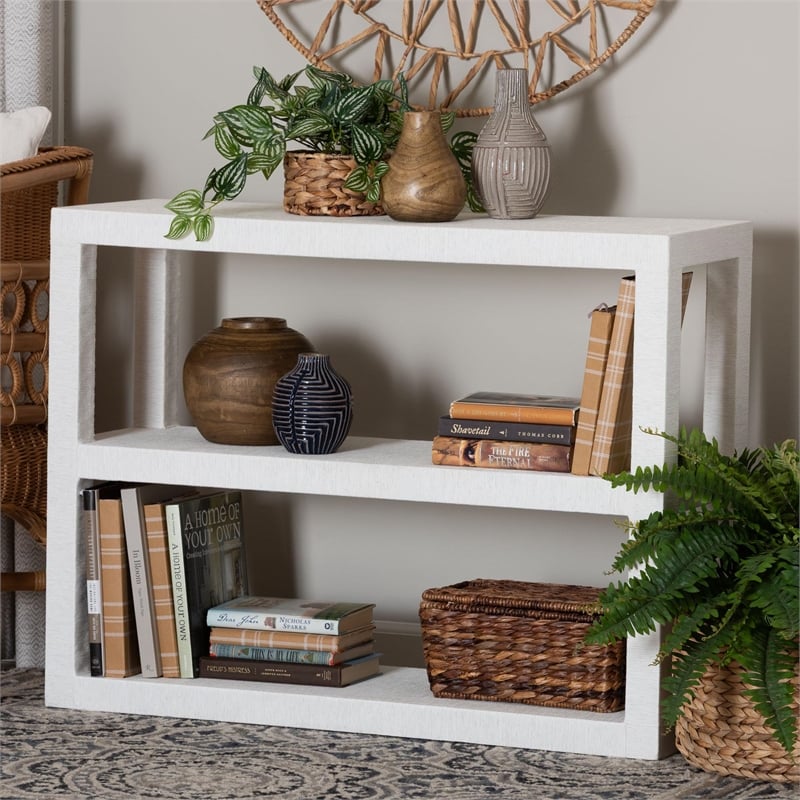 bali & pari Oaklynn Natural Grasscloth Bookshelf Two-Tier Display Piece White