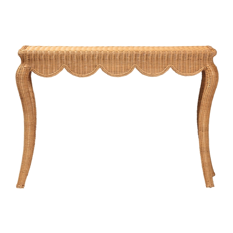 bali & pari Deborah Natural Rattan Console Table Handwoven Wicker Accent Table