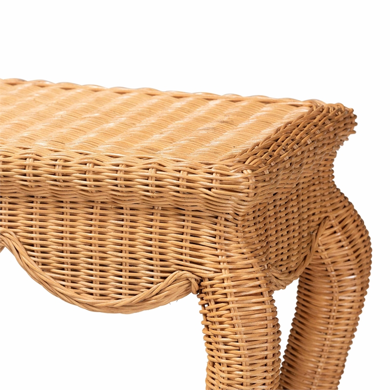 bali & pari Deborah Natural Rattan Console Table Handwoven Wicker Accent Table
