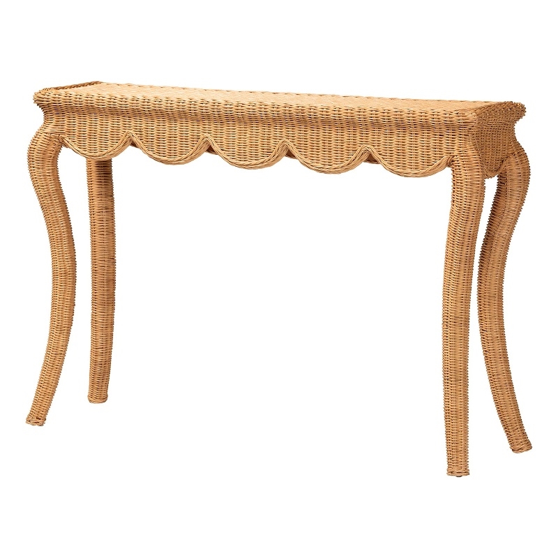 bali & pari Deborah Natural Rattan Console Table Handwoven Wicker Accent Table