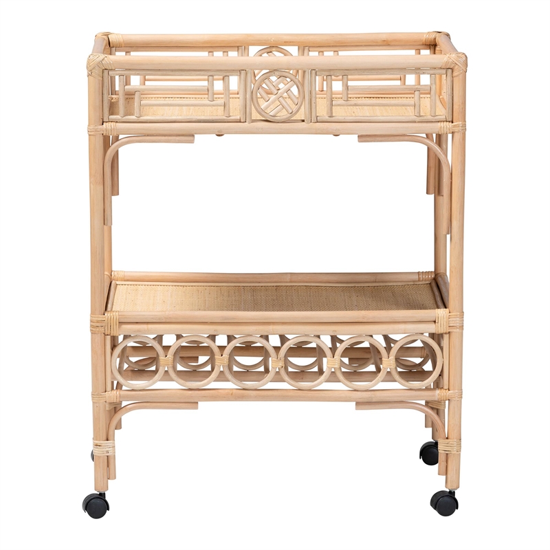 bali & pari Molina Natural Rattan Wine Cart 2-Tier Beverage Trolley